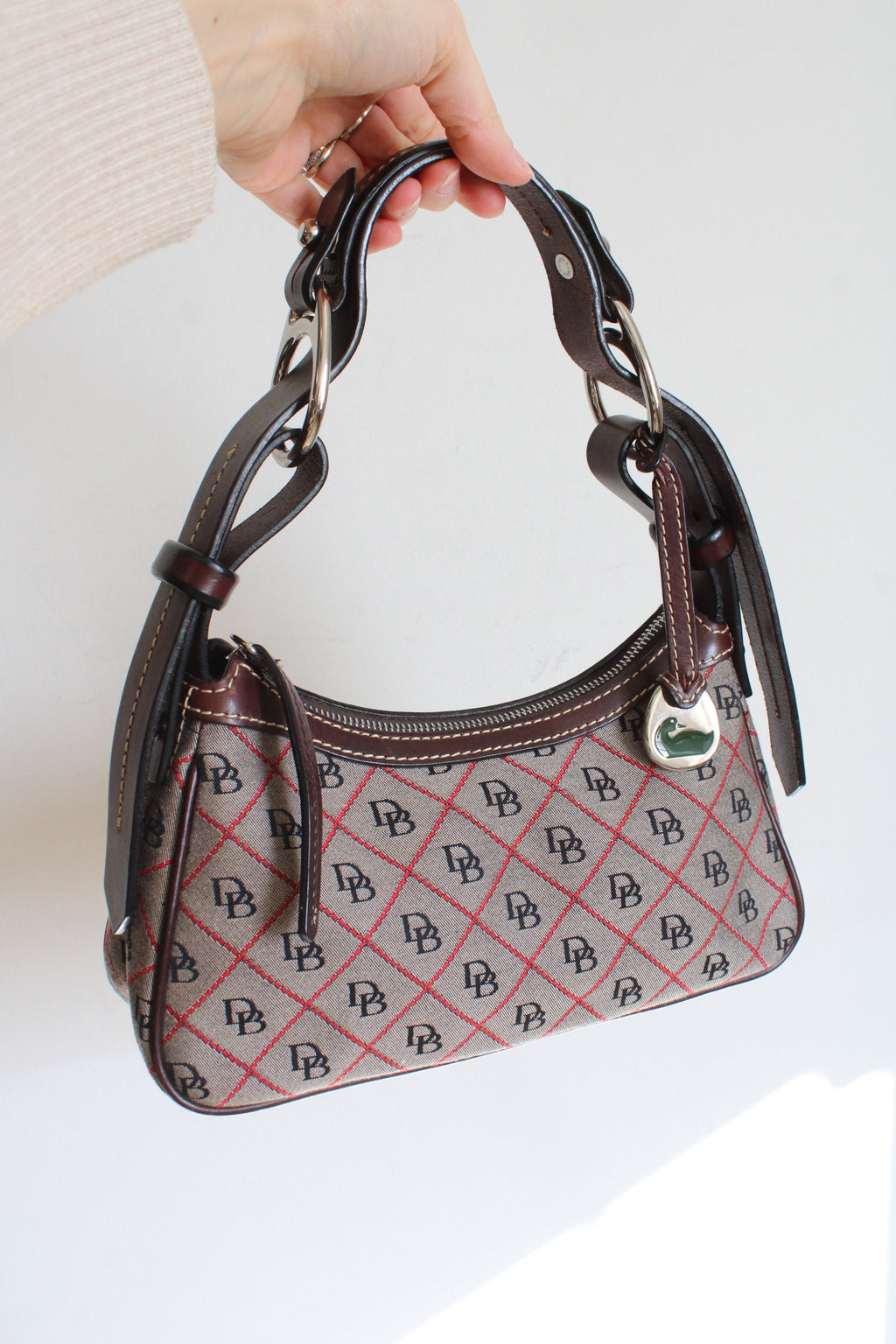 Dooney & Bourke Hobo Tan & Red Signature Logo Handbag