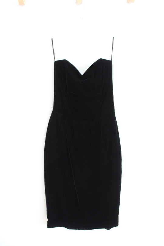 Vintage Jessica McClintock Black Velvet Strapless Dress | 6