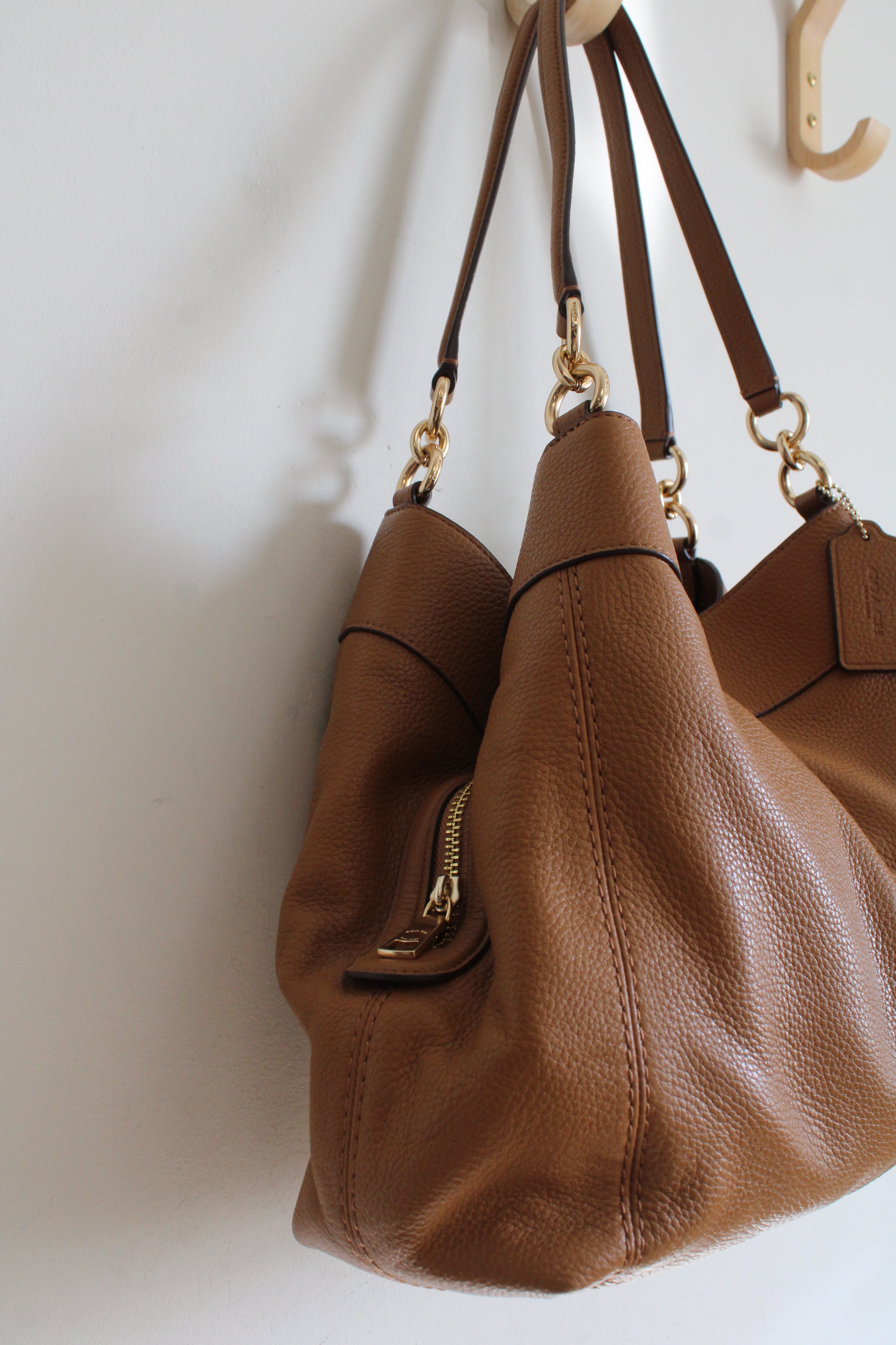 Coach Lexy Pebble Leather Saddle Brown Shoulder Bag