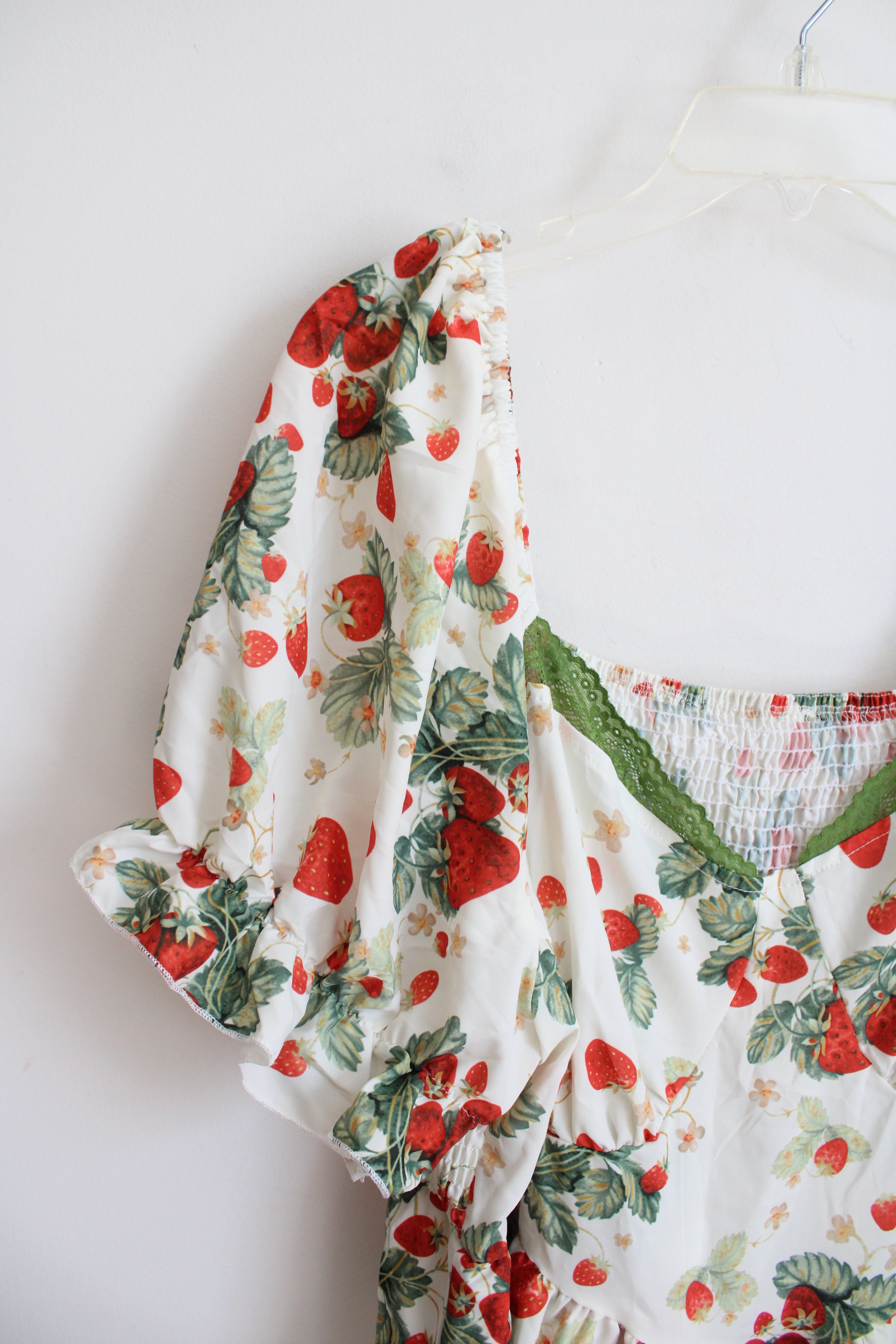 Shein Curve Cream Strawberry & Green Layered Lace Dress | 4XL