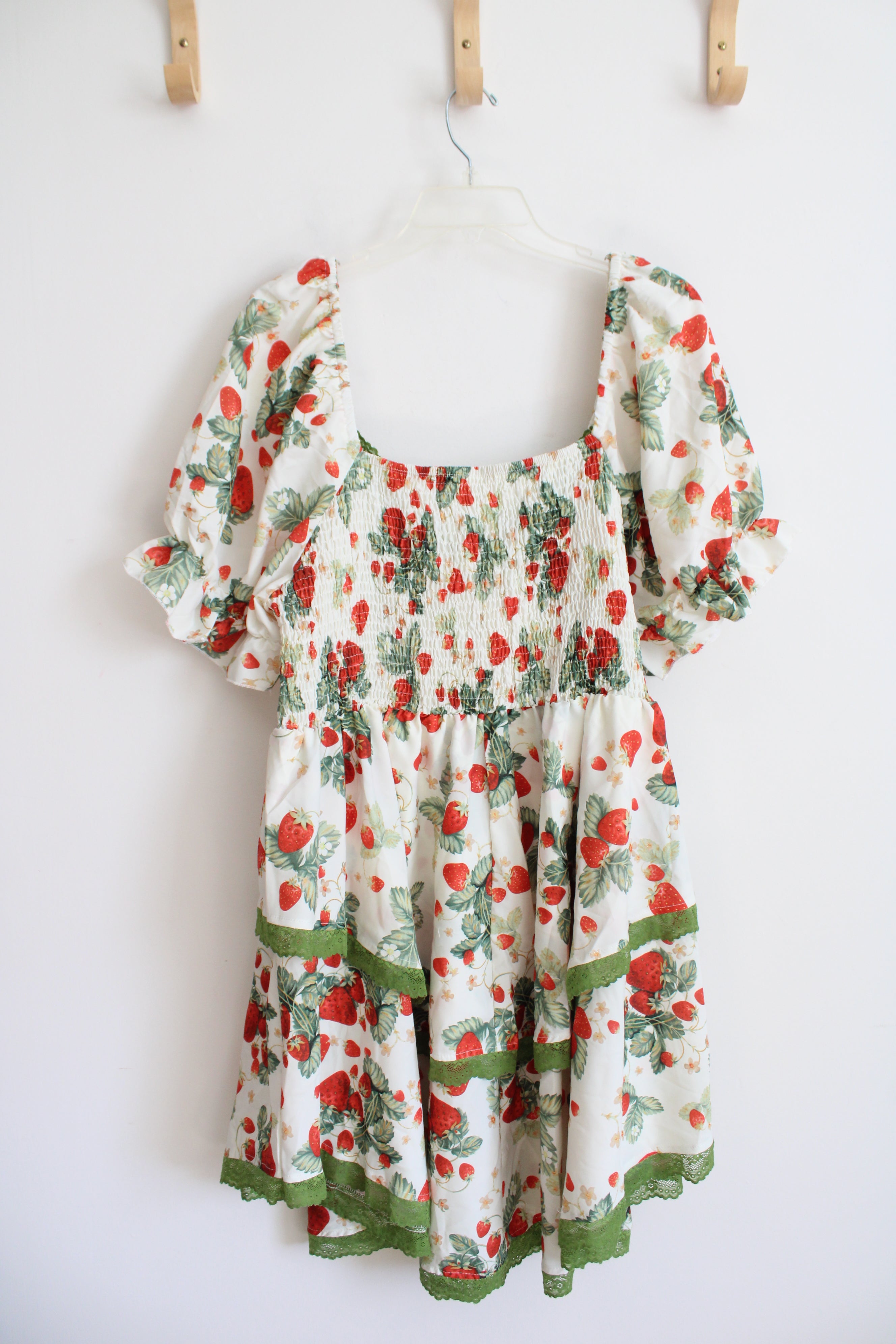 Shein Curve Cream Strawberry & Green Layered Lace Dress | 4XL