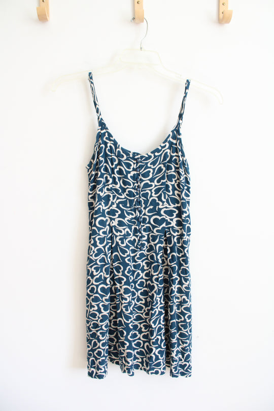 Blue & White Heart Buttoned Mini Dress | S