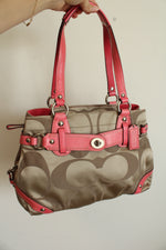 Coach Carly Pink Trim Monogram Shoulder Bag
