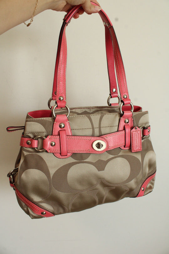 Coach Carly Pink Trim Monogram Shoulder Bag