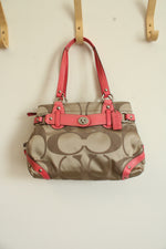Coach Carly Pink Trim Monogram Shoulder Bag