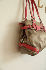 Coach Carly Pink Trim Monogram Shoulder Bag