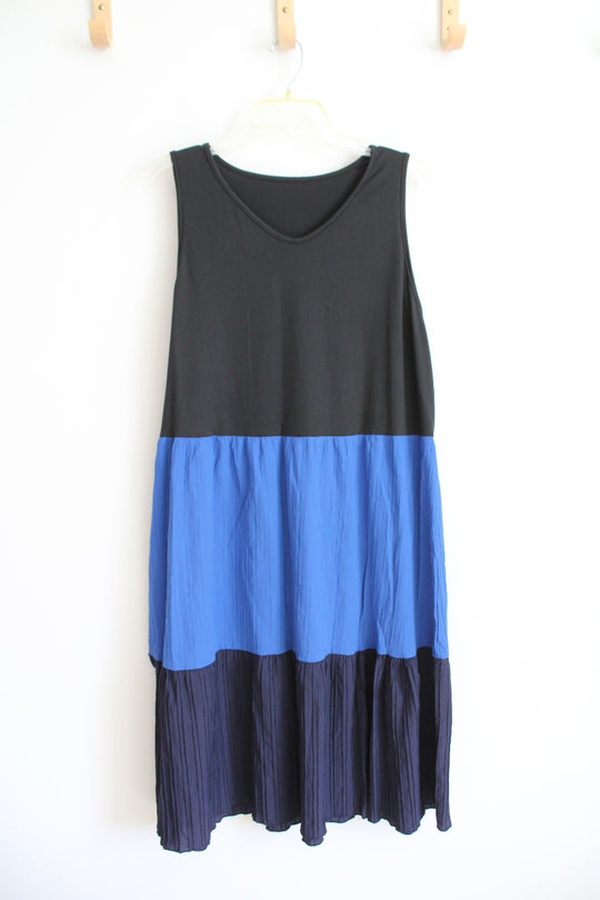 Black & Blue Color Blocked Tiered Dress | 2XL