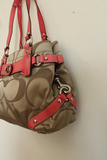 Coach Carly Pink Trim Monogram Shoulder Bag
