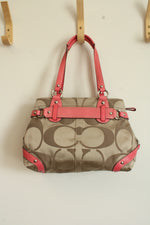 Coach Carly Pink Trim Monogram Shoulder Bag