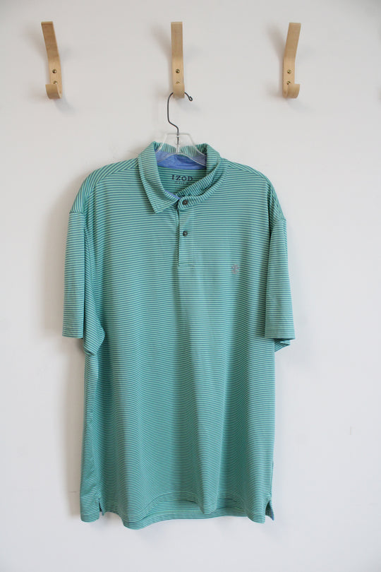Izod Green and Blue Striped Golf Shirt | XL