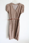 Sunny Girl Brown White Button Down Belted Dress | M