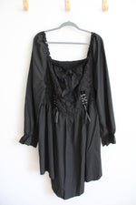 Shein Curve Black Lace Corset Tied Waist Long Sleeved Dress | 4XL