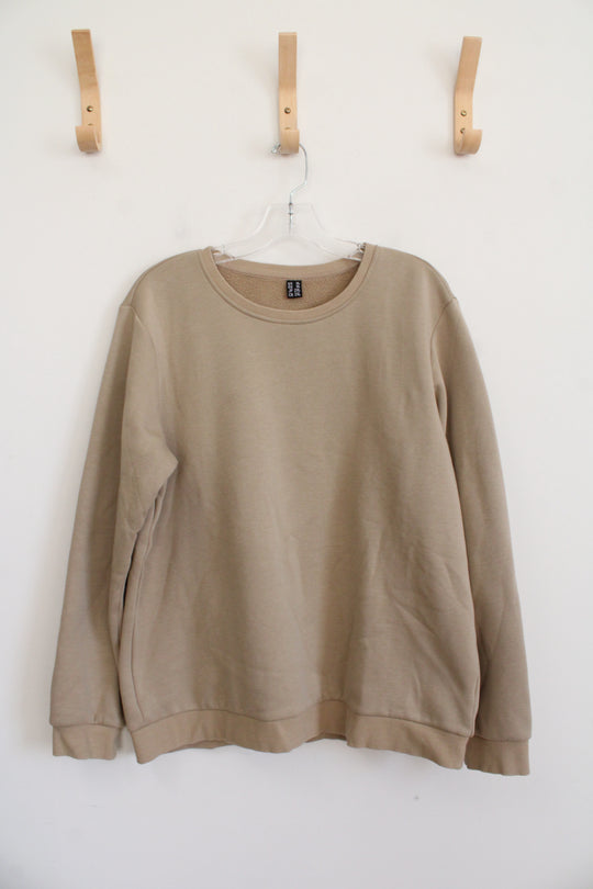 Tan Fleece Lined Crewneck Sweatshirt | XL