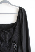 Shein Curve Black Lace Corset Tied Waist Long Sleeved Dress | 4XL