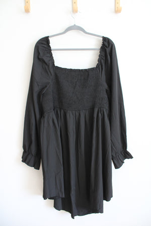 shein black and white dress Shein Curve Black Lace Corset Tied Waist Long Sleeved Dress