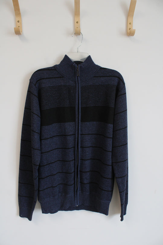 True Rock Blue Striped Full Zip Sweater Jacket | L