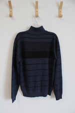 True Rock Blue Striped Full Zip Sweater Jacket | L