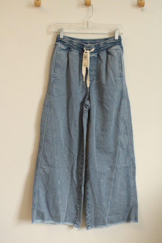 NEW AERIE Lightweight Denim Wide Leg Drawstring Pants | XS-S