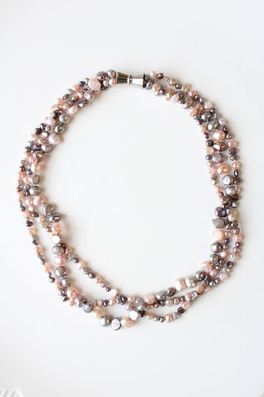 Genuine Freshwater Pearl Multi-Strand Purple & Pink Necklace