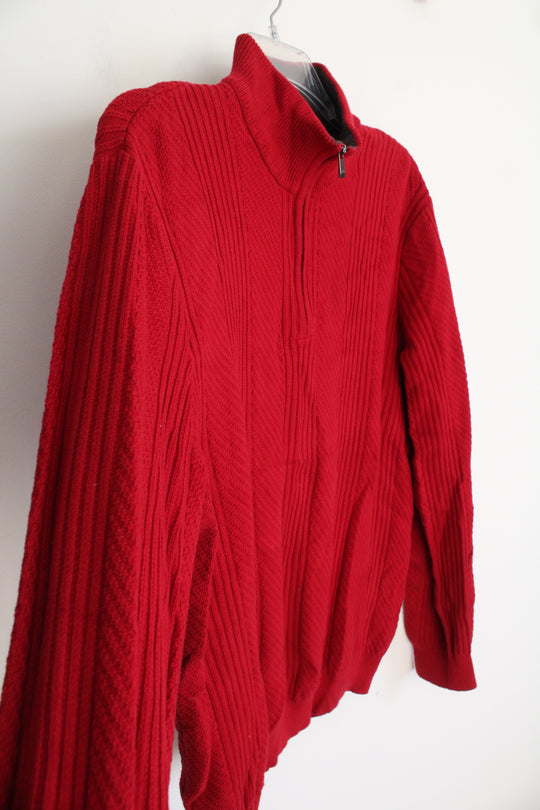 Calvin Klein Red Ribbed 1/4 Zipper Sweater | L