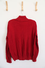 Calvin Klein Red Ribbed 1/4 Zipper Sweater | L