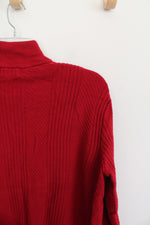 Calvin Klein Red Ribbed 1/4 Zipper Sweater | L