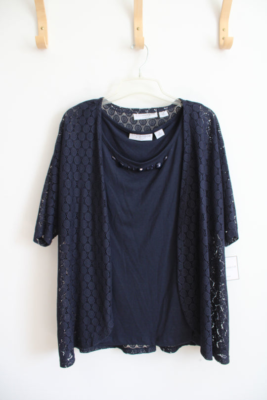 NEW Sag Harbor Navy Lace Cardigan & Tank Top Set | 1X