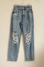 American Eagle Light Wash Distressed Straight Leg Jeans | 00