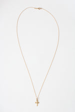 14K Yellow Gold Mini Floral Etched Cross Necklace