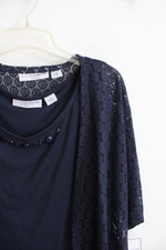 NEW Sag Harbor Navy Lace Cardigan & Tank Top Set | 1X
