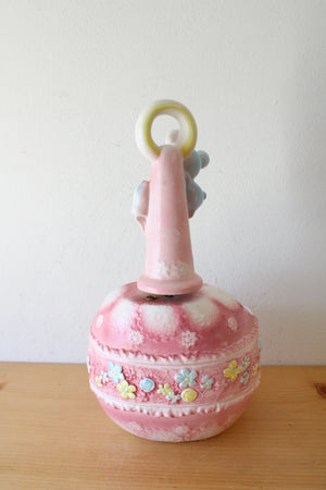 Samson Import Co. 1967 #5689 Pink Floral Bear & Bow Porcelain Nursery Music Box Planter