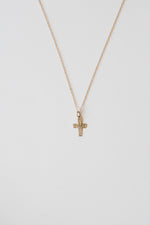 14K Yellow Gold Mini Floral Etched Cross Necklace