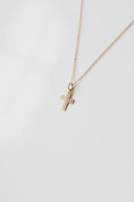 14K Yellow Gold Mini Floral Etched Cross Necklace