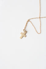 14K Yellow Gold Mini Floral Etched Cross Necklace