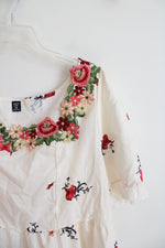 Shein Curve Cream Floral Embroidered Neckline Top | 4XL