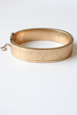 10K Gold Fill Art Deco Etched Bangle Bracelet