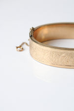10K Gold Fill Art Deco Etched Bangle Bracelet
