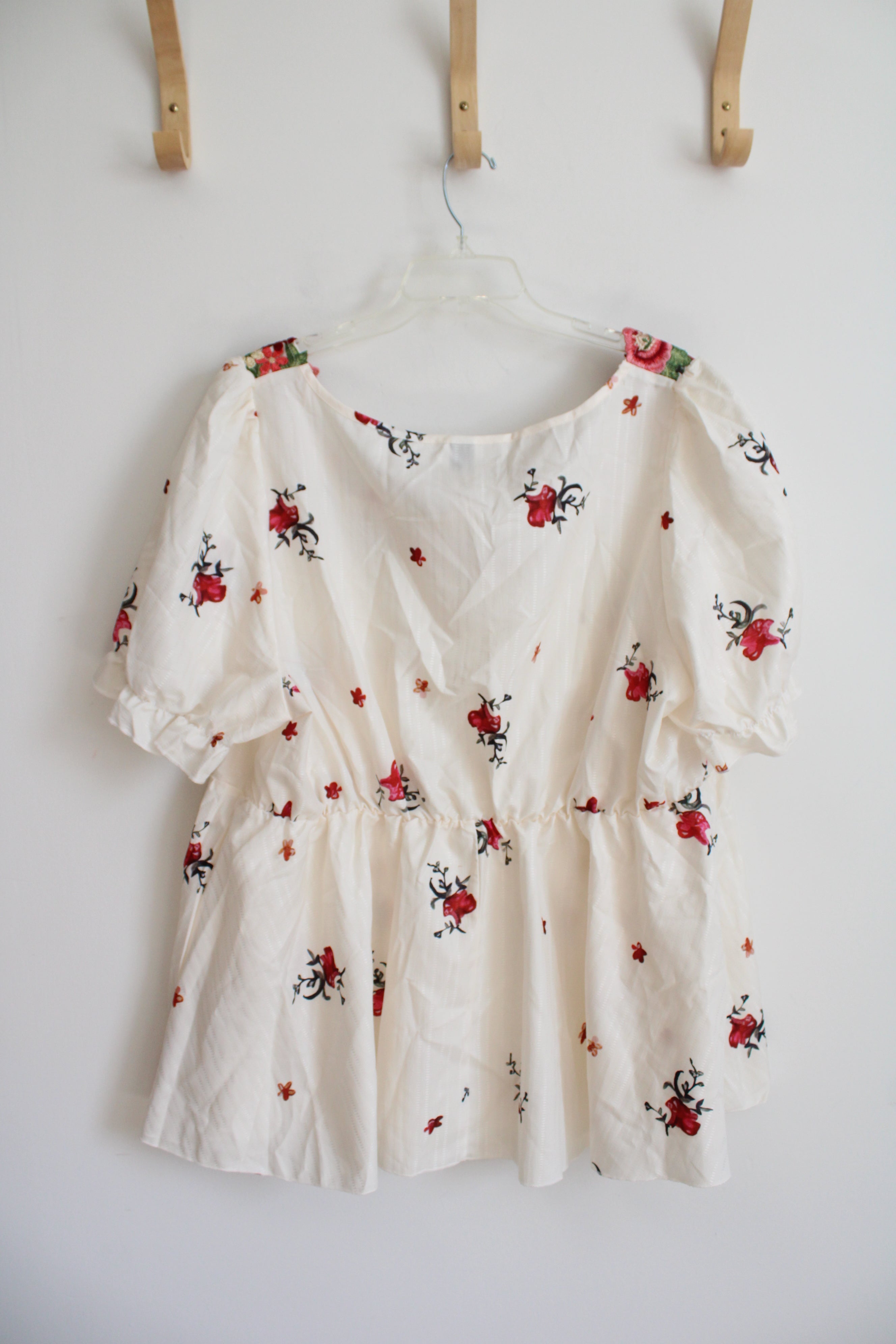 Shein Curve Cream Floral Embroidered Neckline Top | 4XL