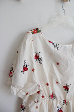 Shein Curve Cream Floral Embroidered Neckline Top | 4XL