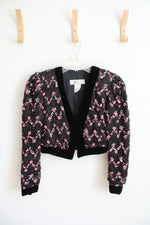 Jessica McClintock Vintage Black & Pink Lace Sequined Cardigan | 6