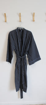 Barrington Black and Blue Striped Cotton Robe | One Size
