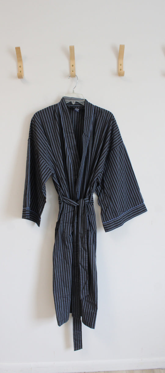 Barrington Black and Blue Striped Cotton Robe | One Size