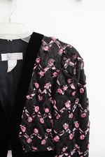 Jessica McClintock Vintage Black & Pink Lace Sequined Cardigan | 6