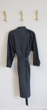 Barrington Black and Blue Striped Cotton Robe | One Size