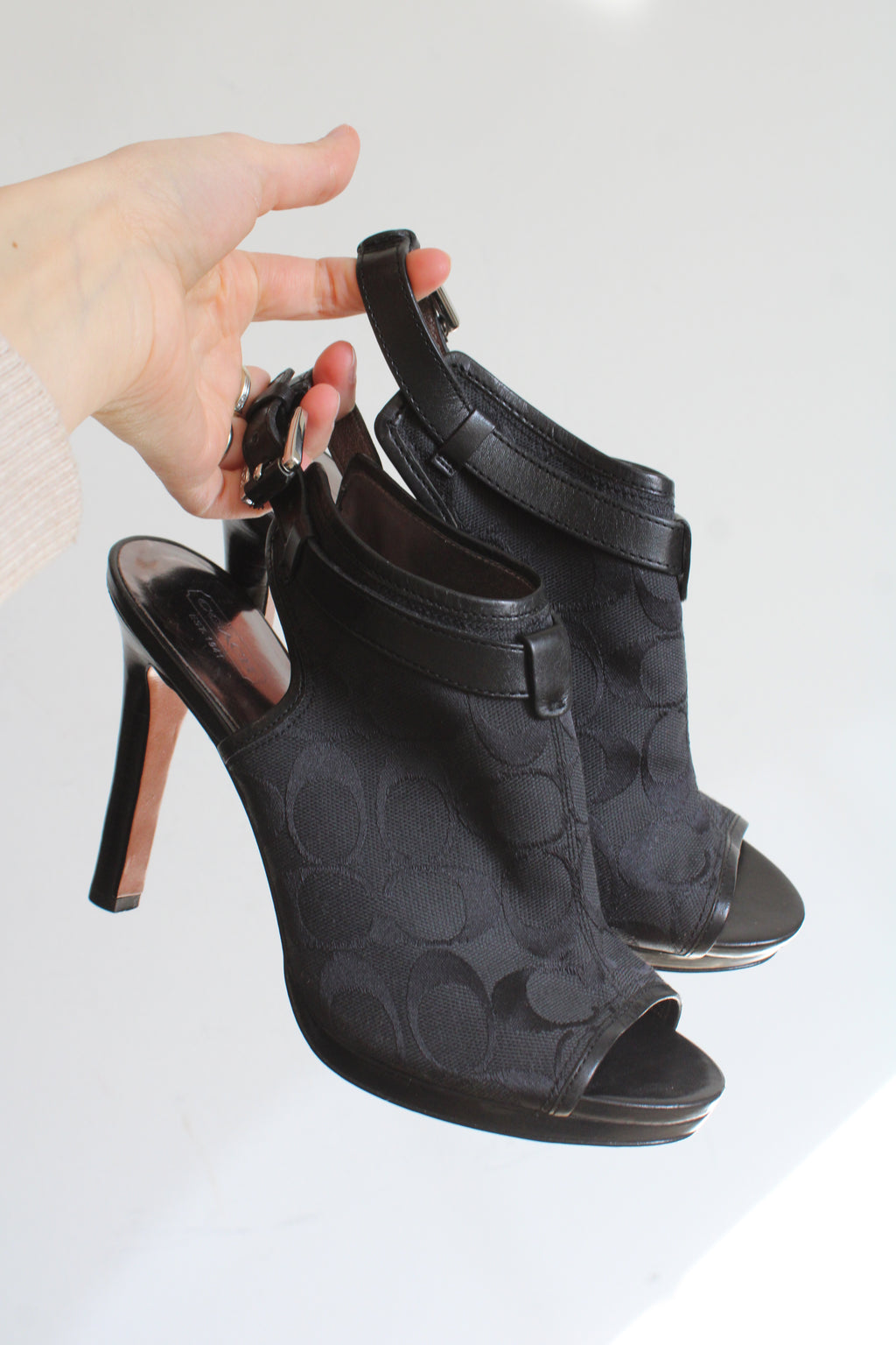 Coach Brandi Peep-Toe Bootie Heels In Black | Size 9B