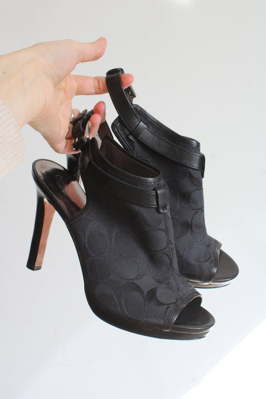 Coach Brandi Peep-Toe Bootie Heels In Black | Size 9B