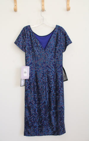 New JS Collections Blue Pink & Green Metallic Embroidered Dress