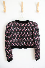 Jessica McClintock Vintage Black & Pink Lace Sequined Cardigan | 6