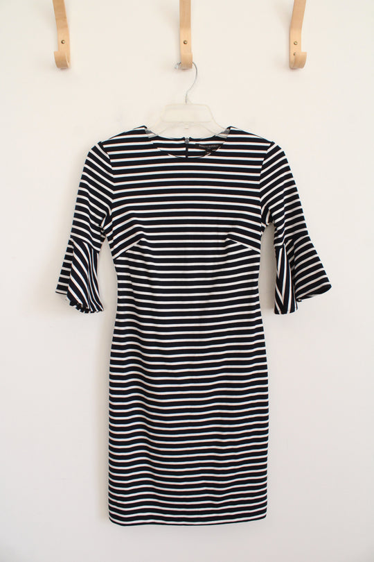 NEW Banana Republic Navy & White Striped Bell Sleeve Dress | 00P