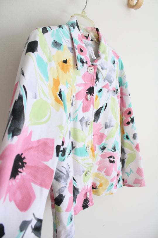 Alfred Dunner White Colorful Floral Lightweight Jacket | S Petite